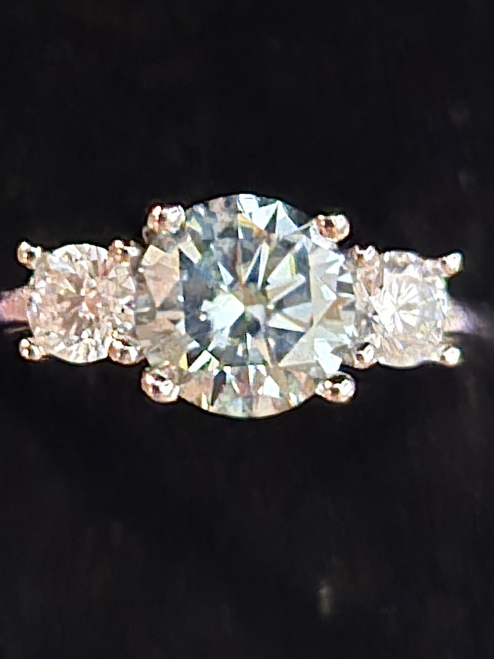 Classic Three-Stone Blue And White Moissanite Ring In Sterling Silver W/Box